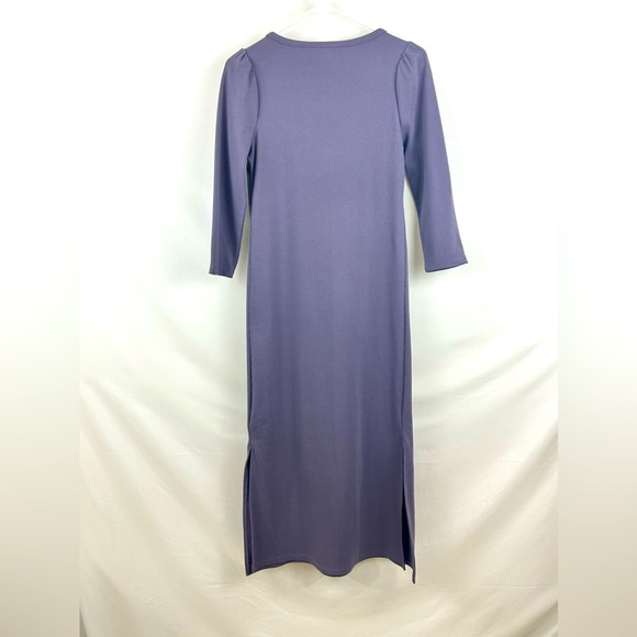 The Nine by Hatch Purple 3/4 Sleeve Ribbed Body Con Scoop Neck Maxi Dres… - Picture 3 of 10